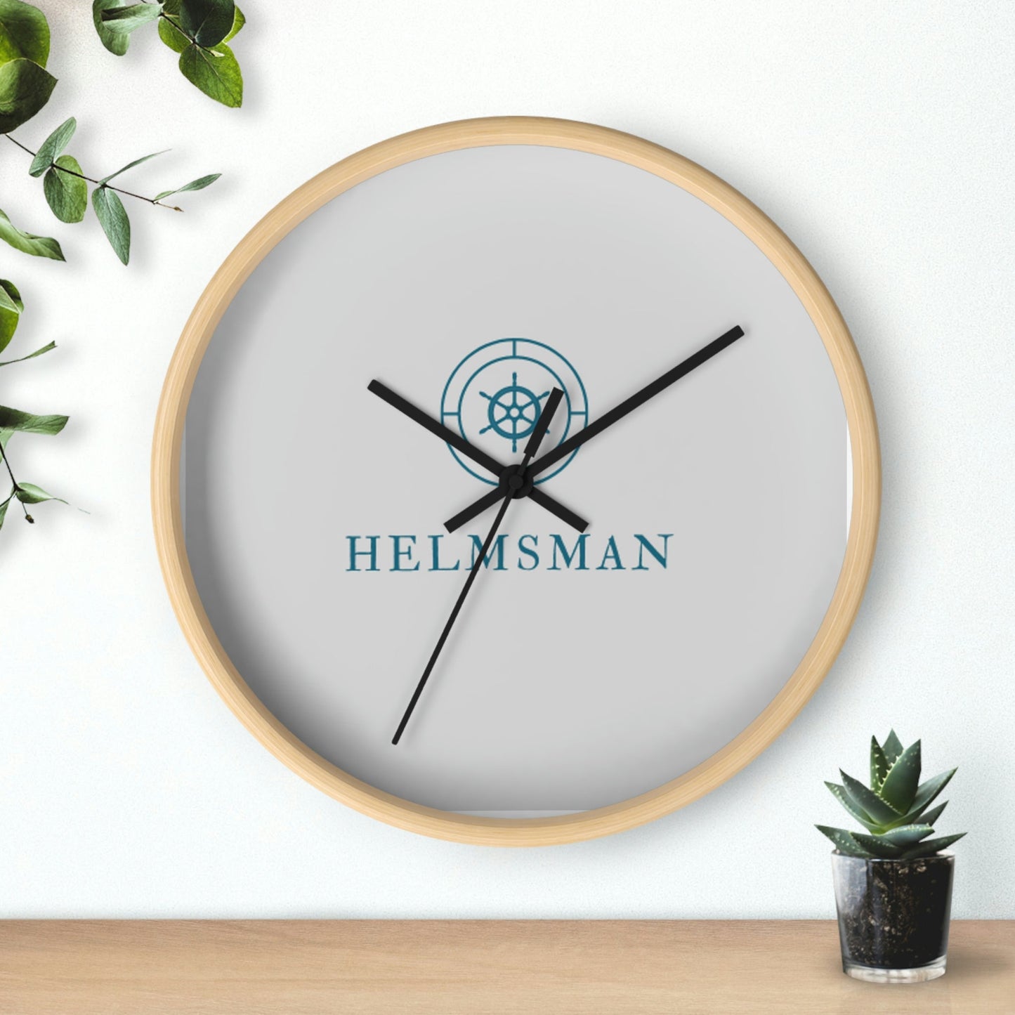 Helmsman Wall Clock - Wooden / Black / 10"