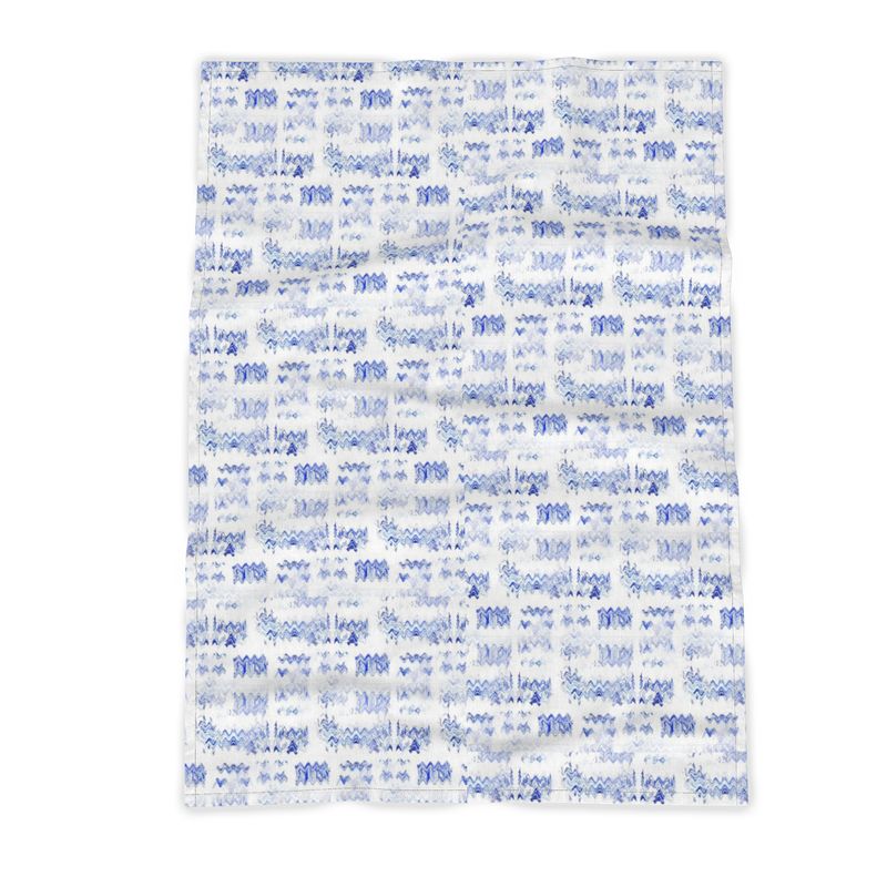 Kitchen Tea Towel - 100% Cotton / Turquoise Wavy Edge